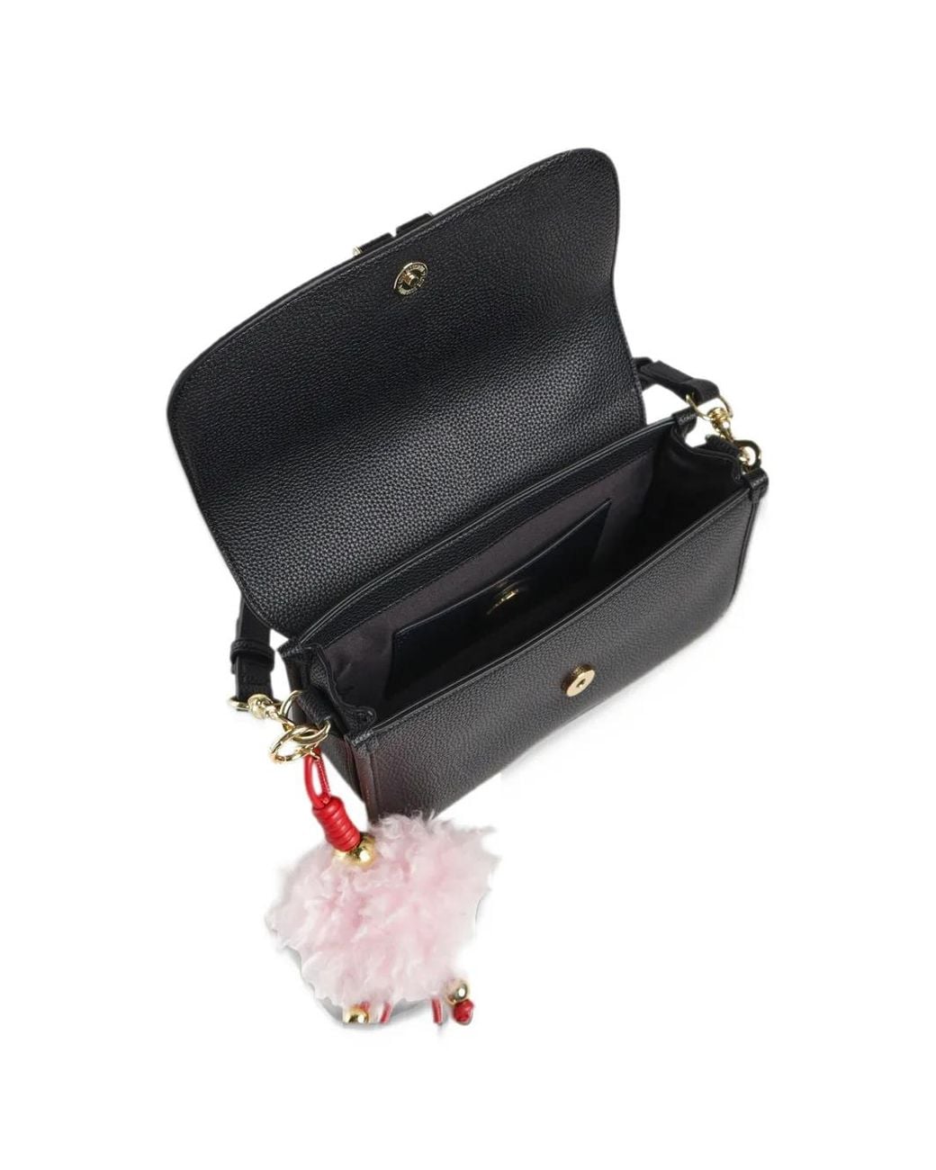 Love Moschino Black Logo-Plaque Pompom-Detail Shoulder Bag