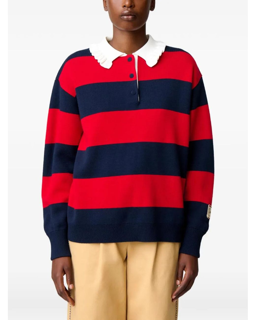 Claudie Pierlot Red Knitted Rugby Polo Jumper