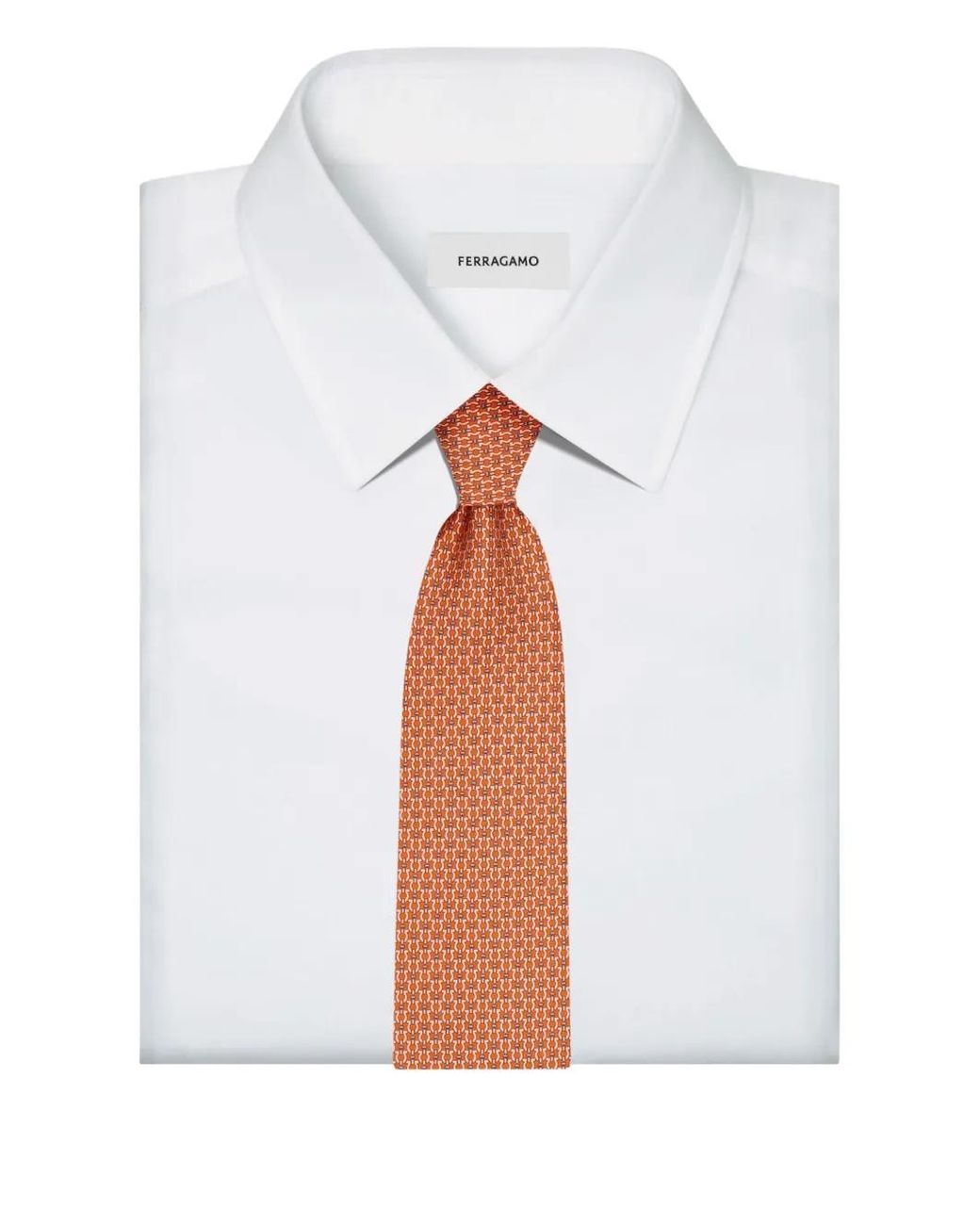 Ferragamo Orange Gancini Print Silk Tie for men