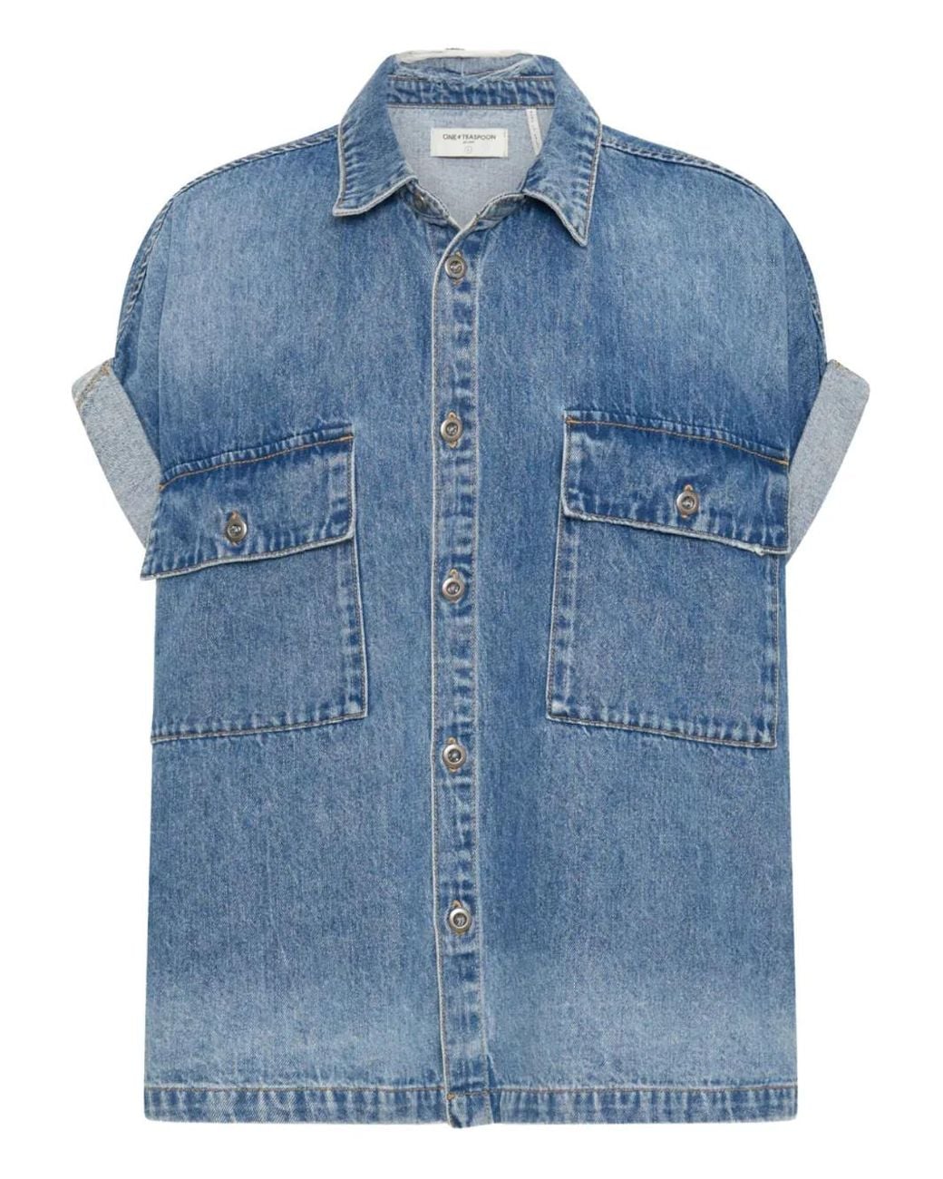 One Teaspoon Blue Buttoned Flap-Pocket Shirt