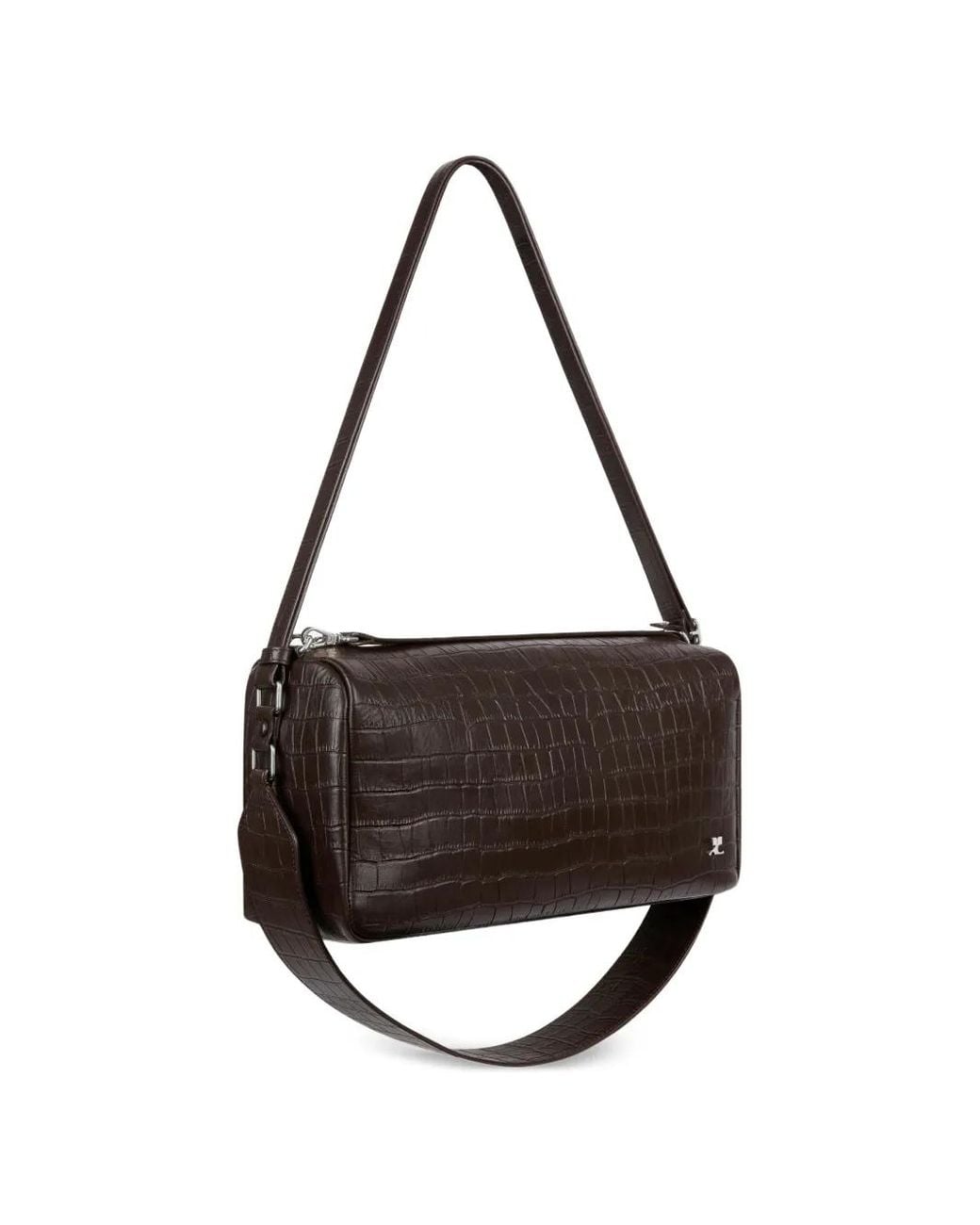 Courreges Black Medium Three Sixty Croc-Embossed Shoulder Bag