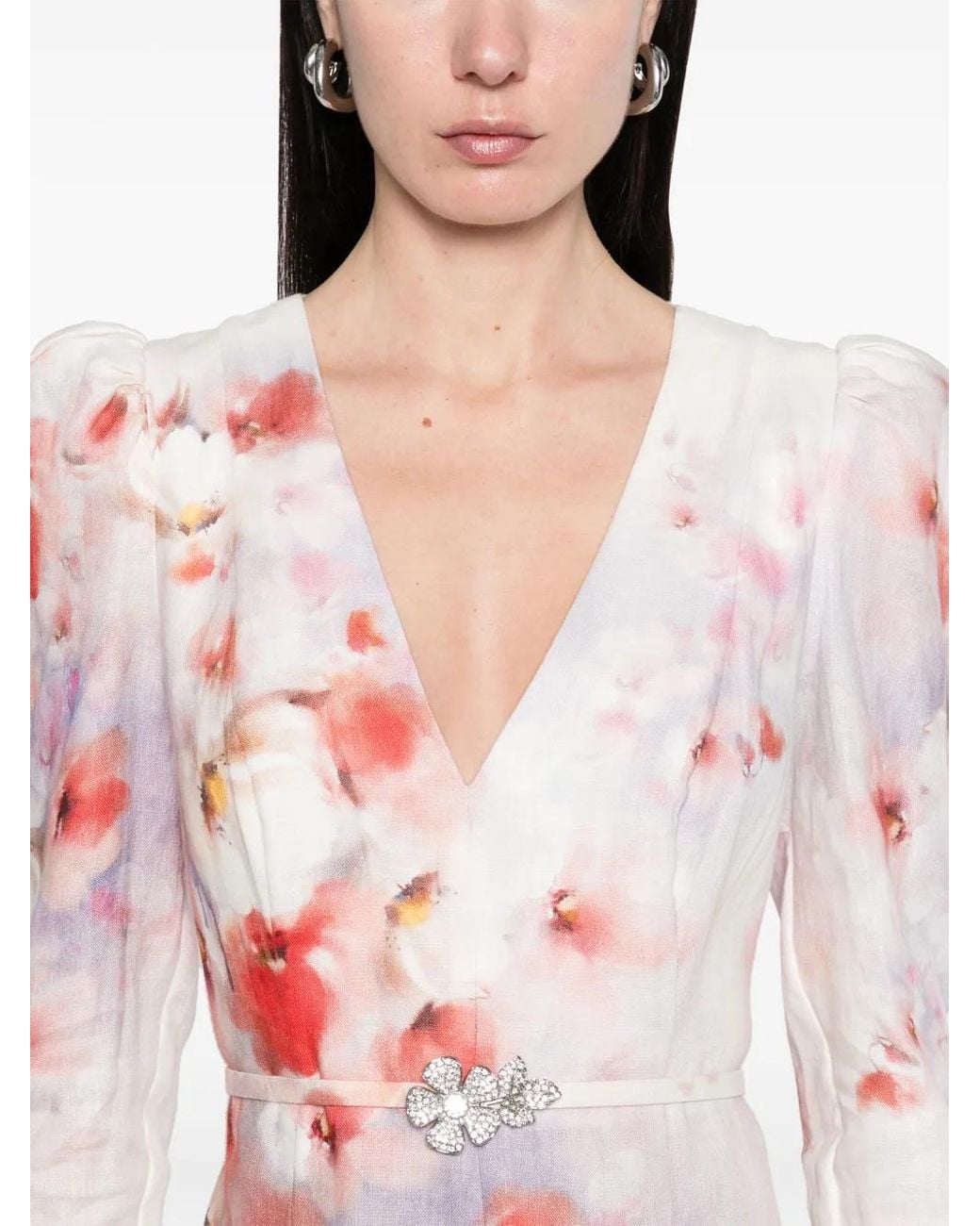 Zimmermann Multicolor Floral Linen Midi Dress Ciara