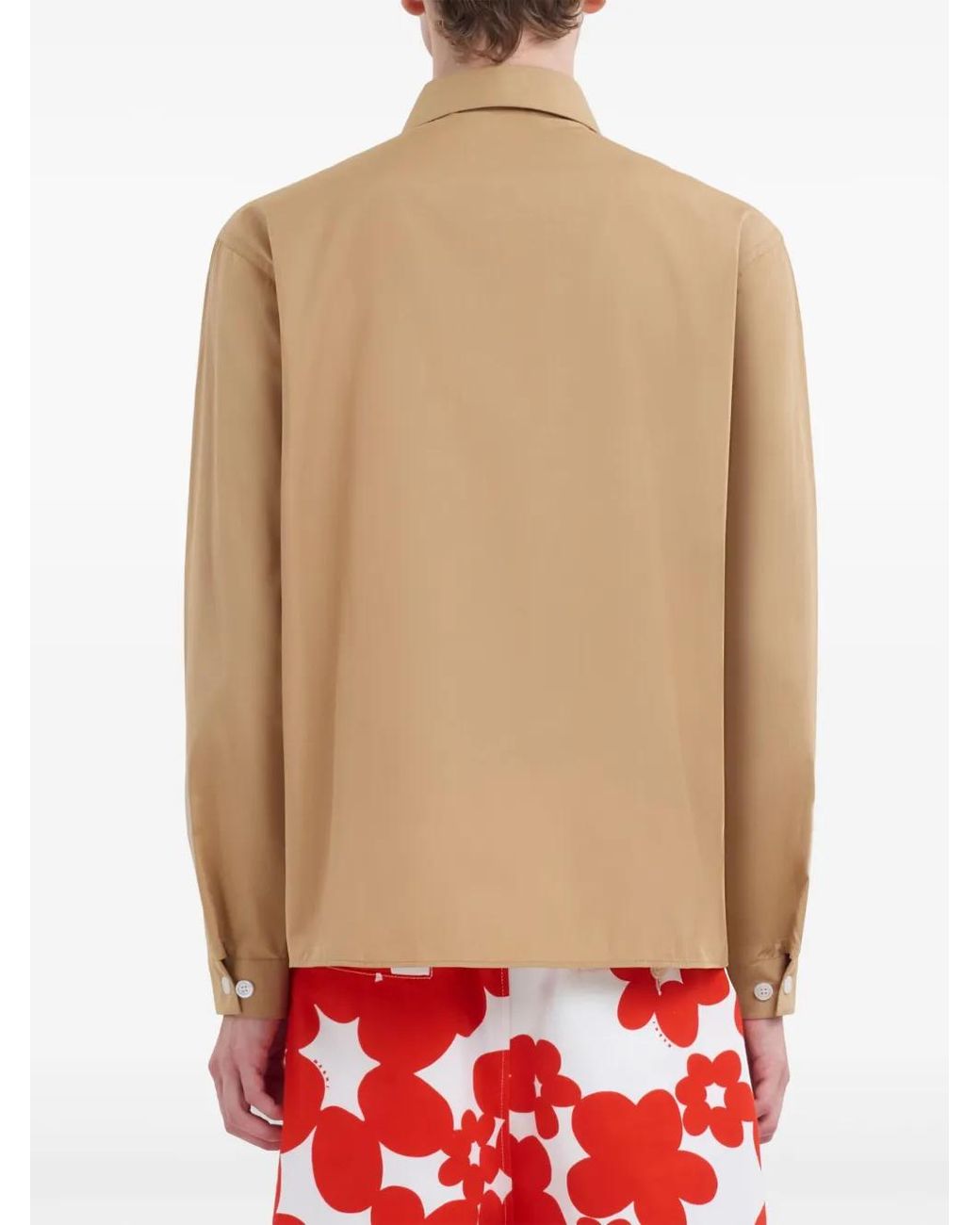 Marni Natural Logo-Print Cotton Shirt Jacket for men
