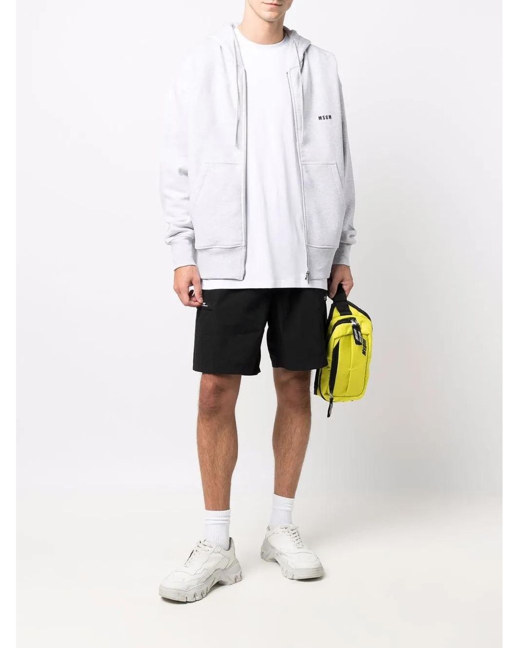 MSGM Gray Logo-Print Drawstring Hoodie for men