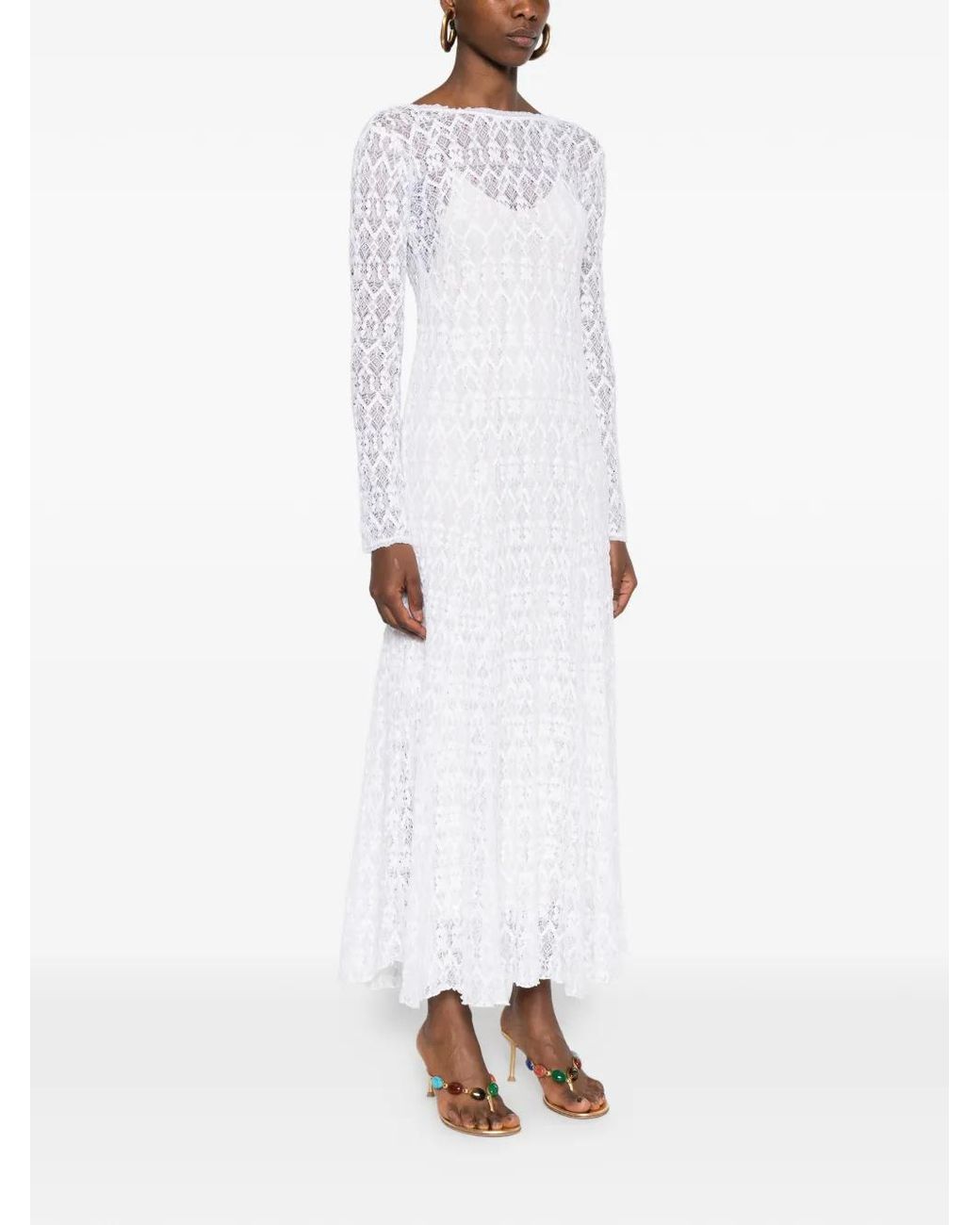 Forte_forte White Long-Sleeves Lace Maxi Dress