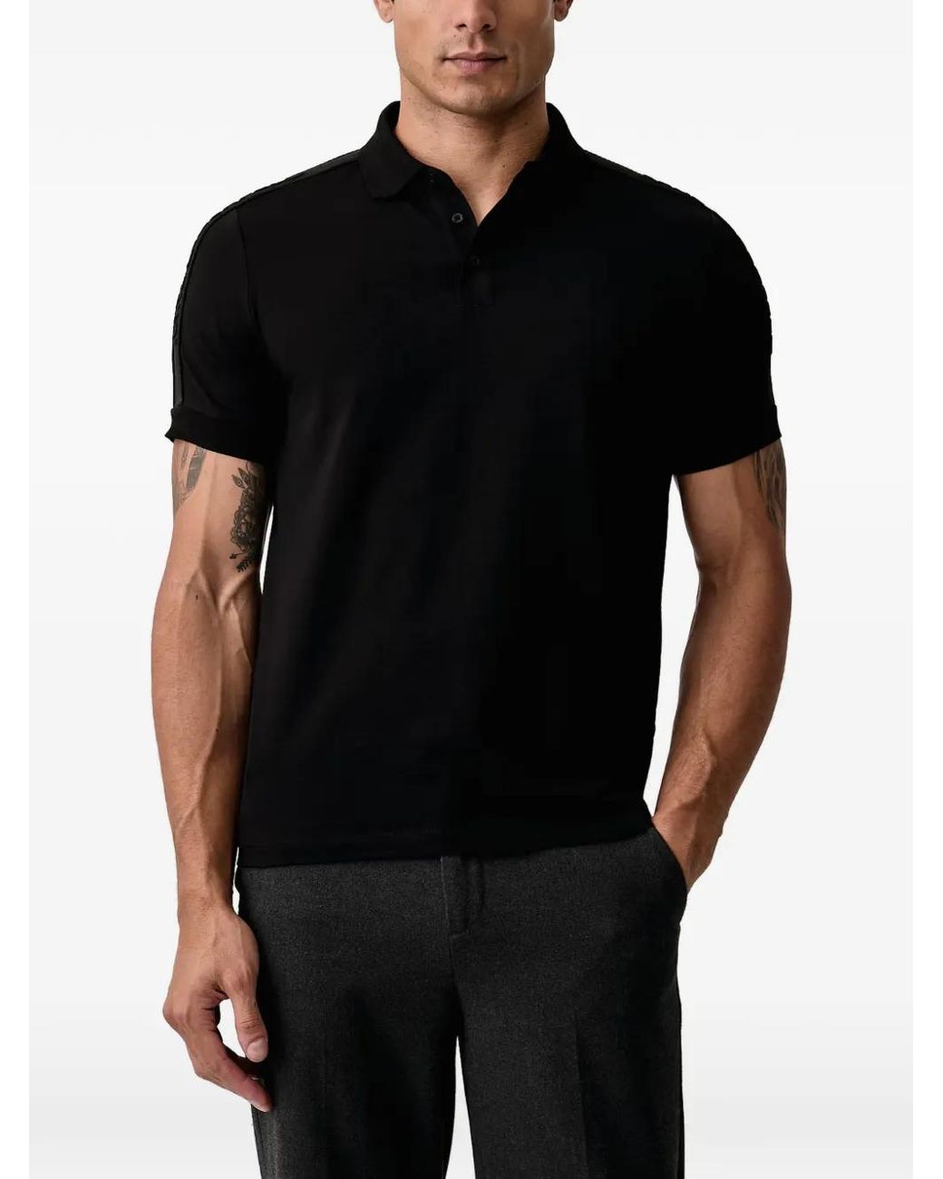 Karl Lagerfeld Black Logo-Tape Polo Shirt for men