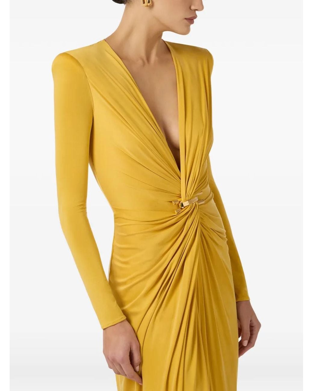 Elisabetta Franchi Metallic Ls Dress Waist Detail