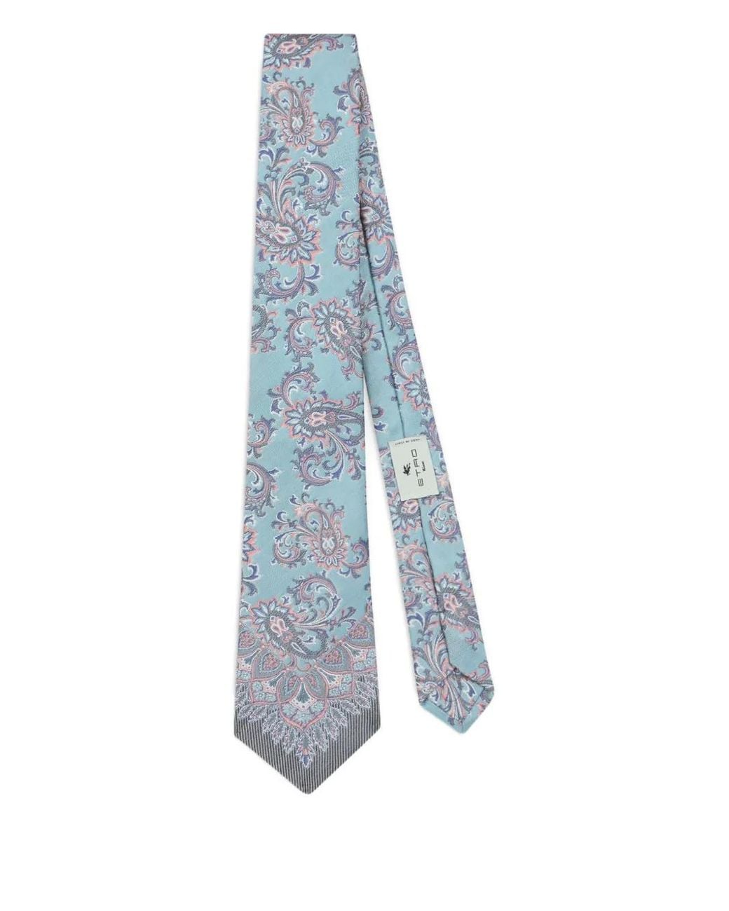 Etro Blue Silk Jacquard Paisley Tie With Floral Motif for men