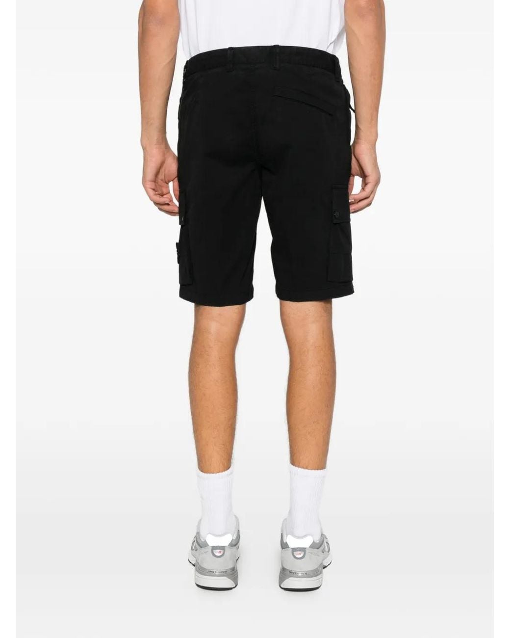 Stone Island Black Compass-Patch Cargo Shorts for men