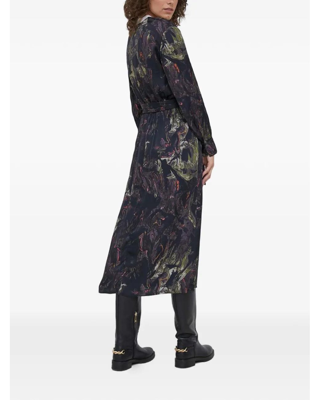 Mos Mosh Blue Belted Printed Midi Dress