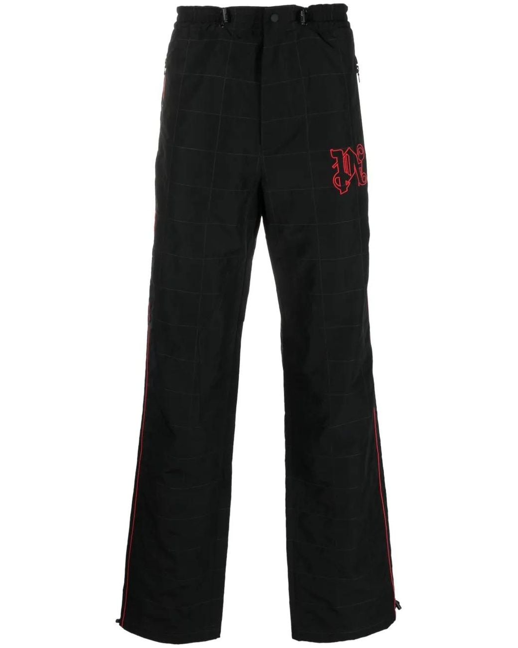 Palm Angels Black Logo-Embroidered Checked Trousers