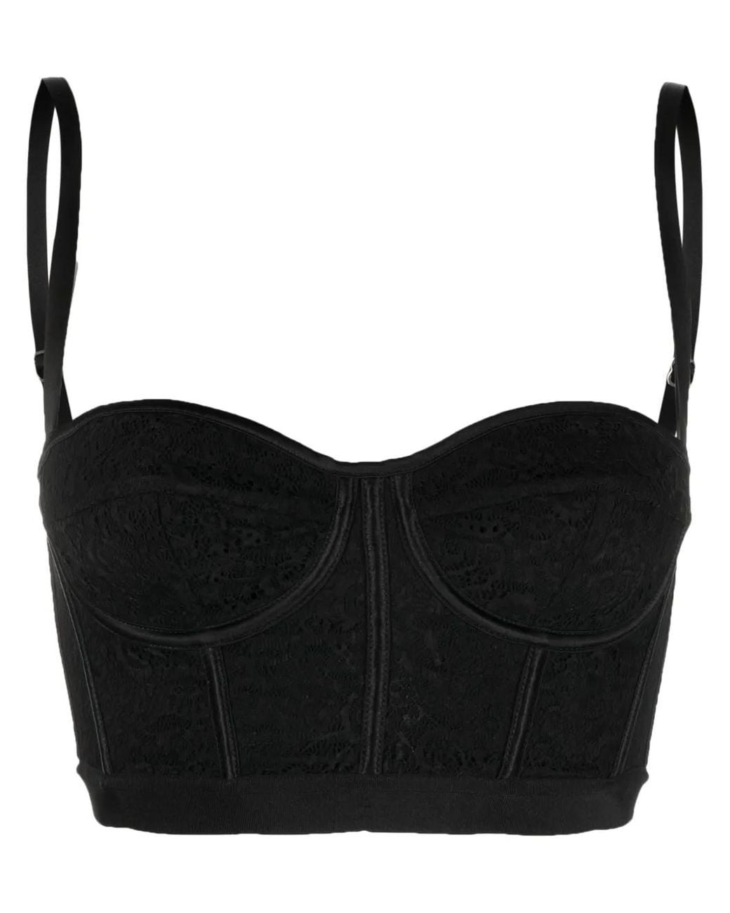 Del Core Black Lace-Detailing Bustier Crop Top