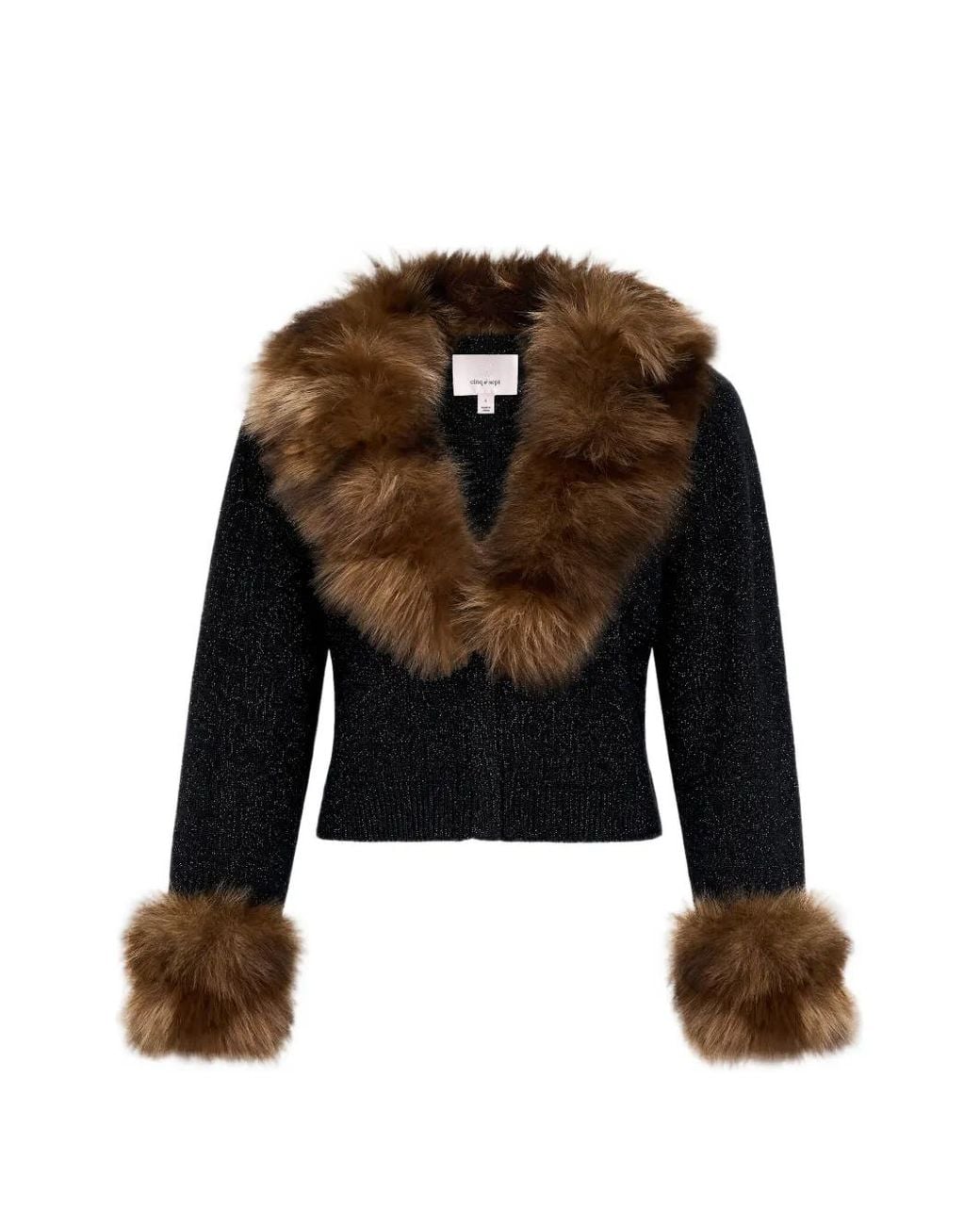 Cinq À Sept Black Della Faux-Fur Trim Cardigan
