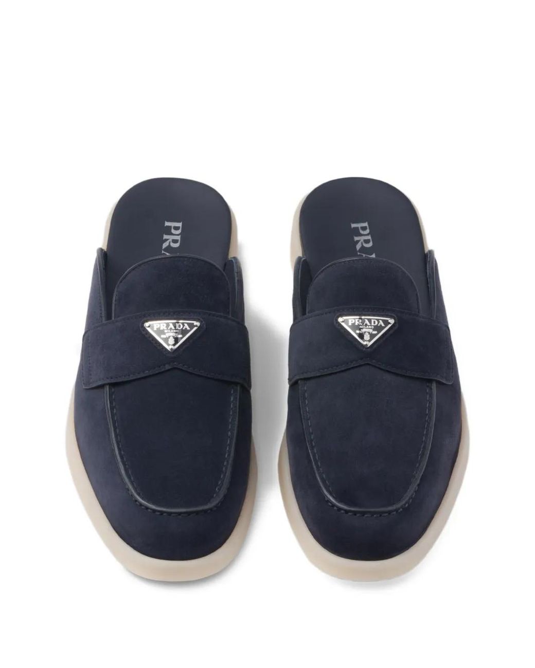 Prada Blue Logo Suede Slippers for men