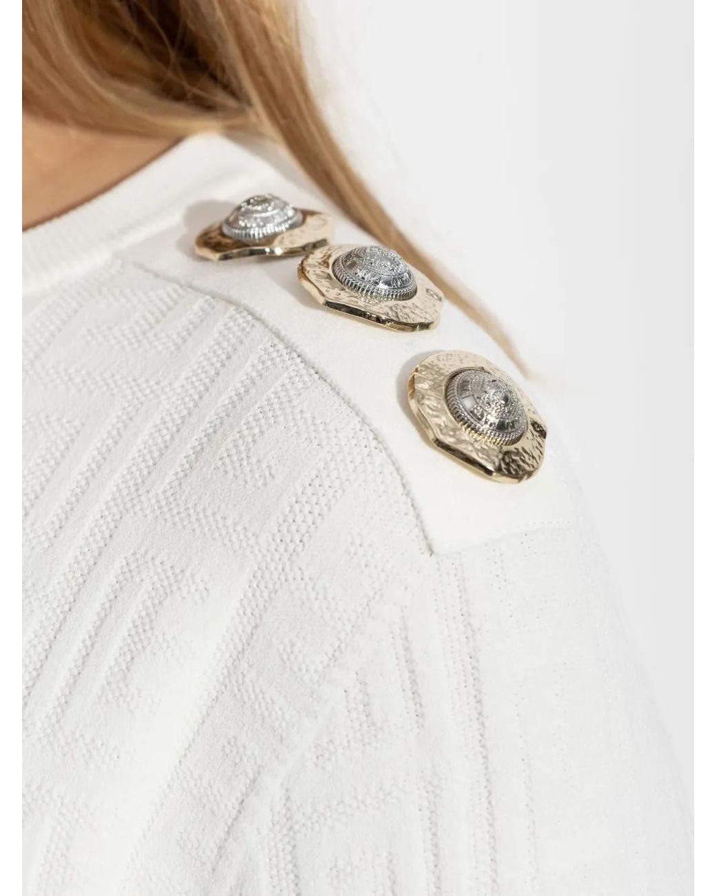 Balmain White Button-Detail Long-Sleeve Jumper