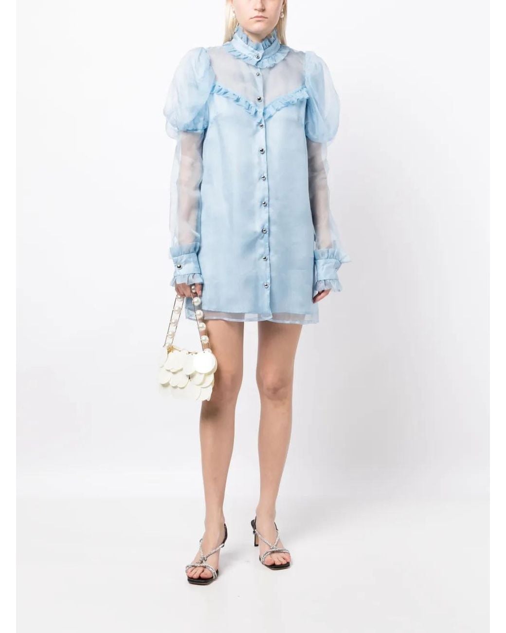 Macgraw Blue Lighthouse Ruffled Silk Dress