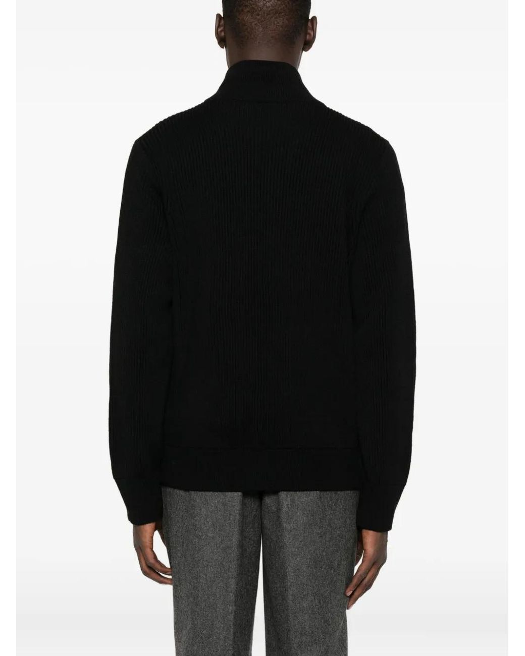 Roberto Collina Black Zip-Front Merino-Wool Cardigan for men