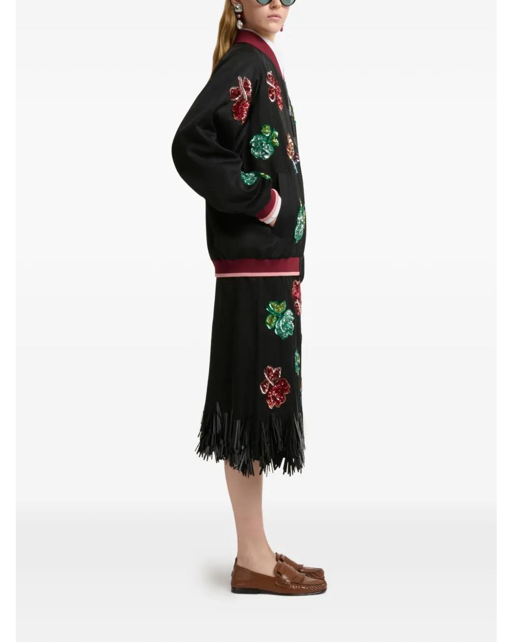 Marni Black Sequin Flower Bomber Jacket