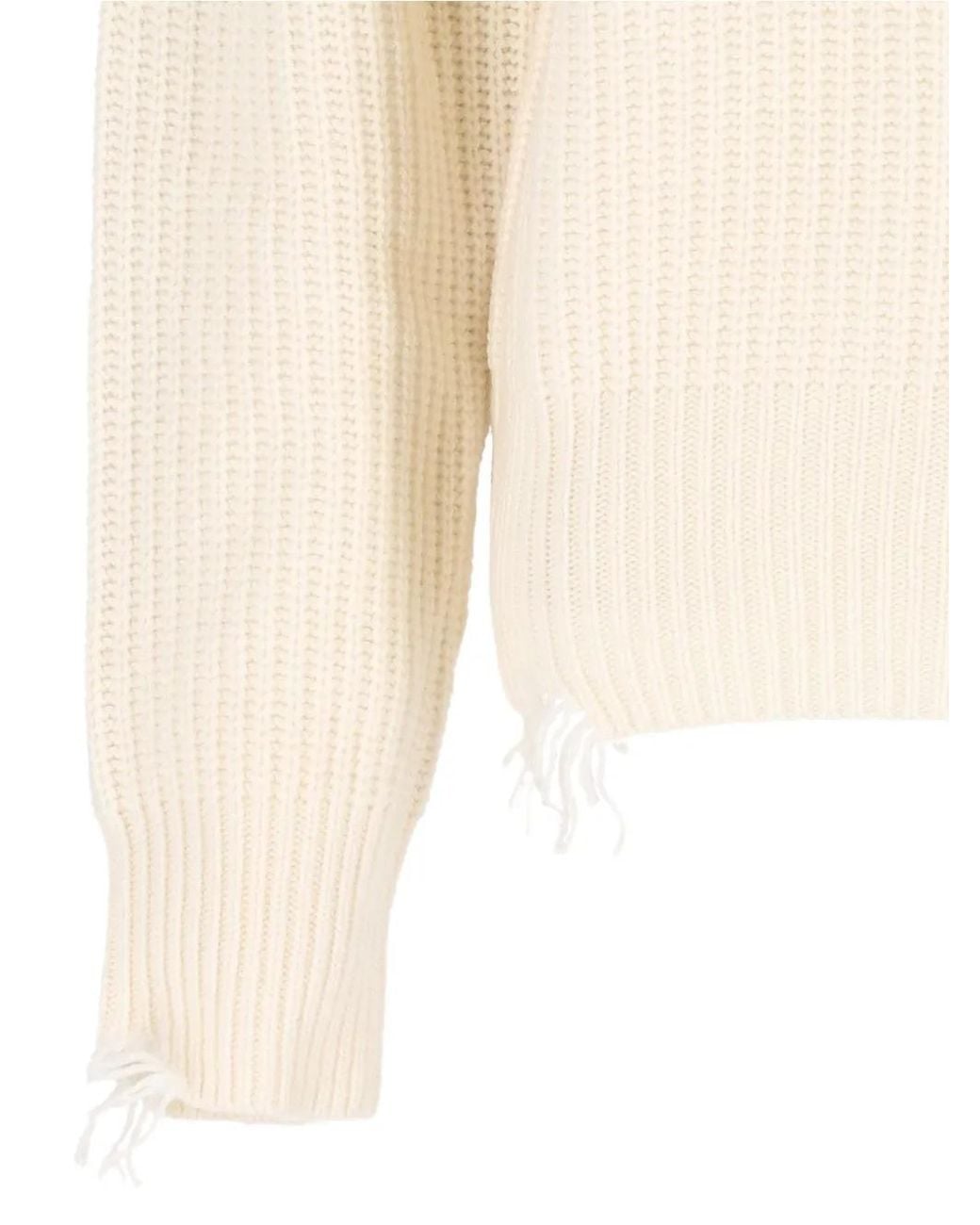 AMISH White V-Neck Distressed Jumper