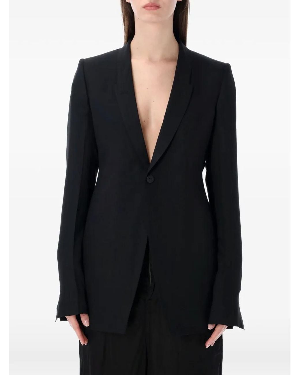Rick Owens Black Button-Fastening V-Neck Blazer