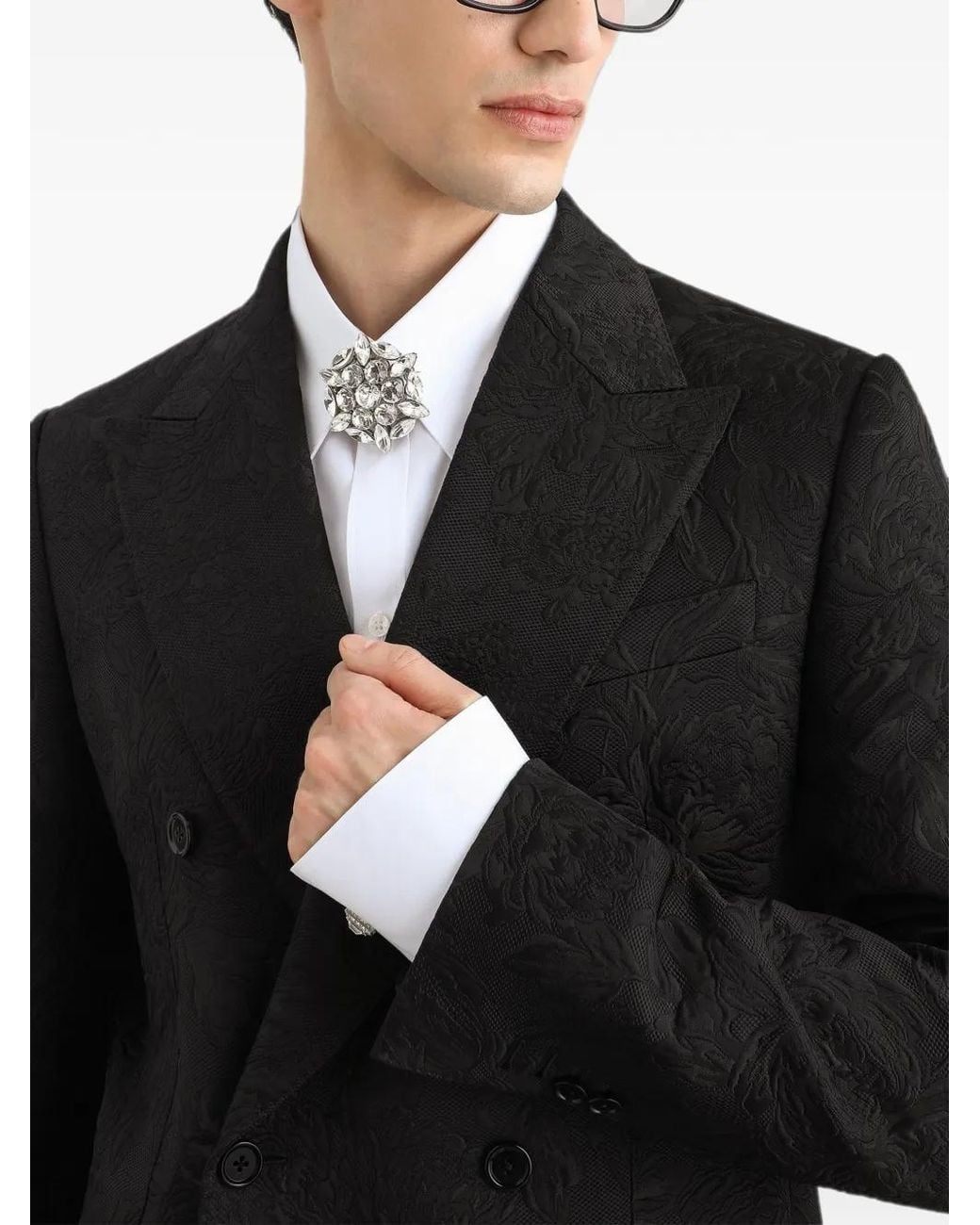 Dolce & Gabbana Black Sicilia Light Double-Breasted Brocade Jacket for men