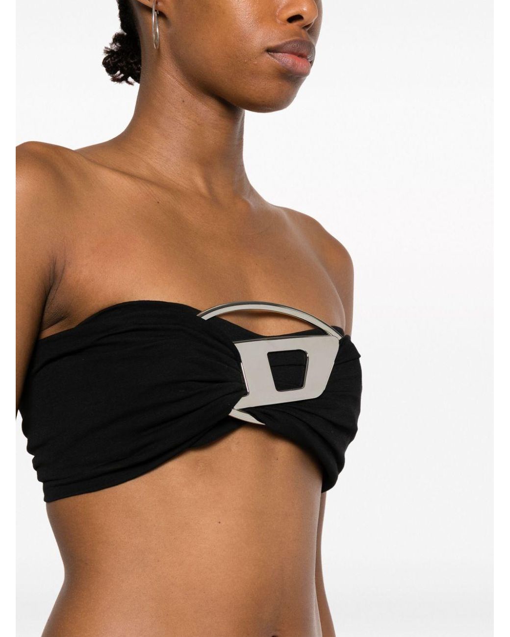 DIESEL Tube Top With Giant Logo Plaque in Black