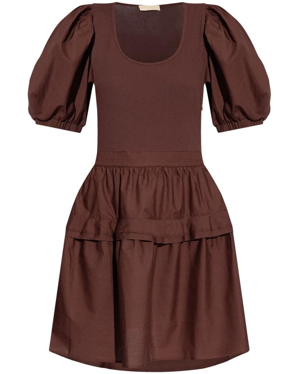 Ulla Johnson Brown Tilda Puff-Sleeve Cotton Dress