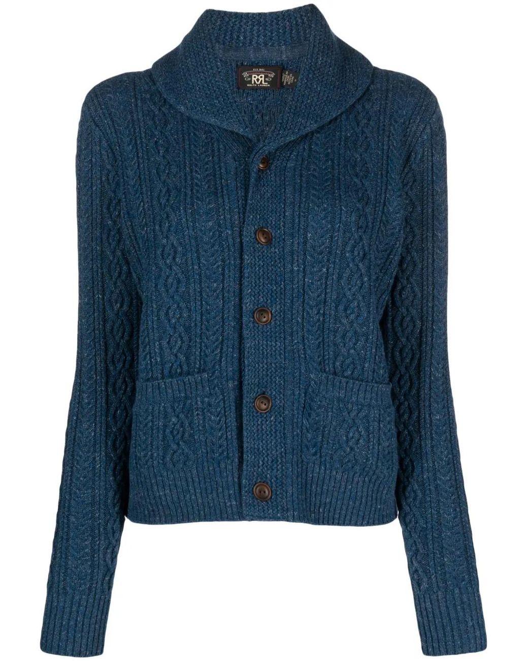 RRL Blue Shawl-Collar Cable-Knit Cardigan