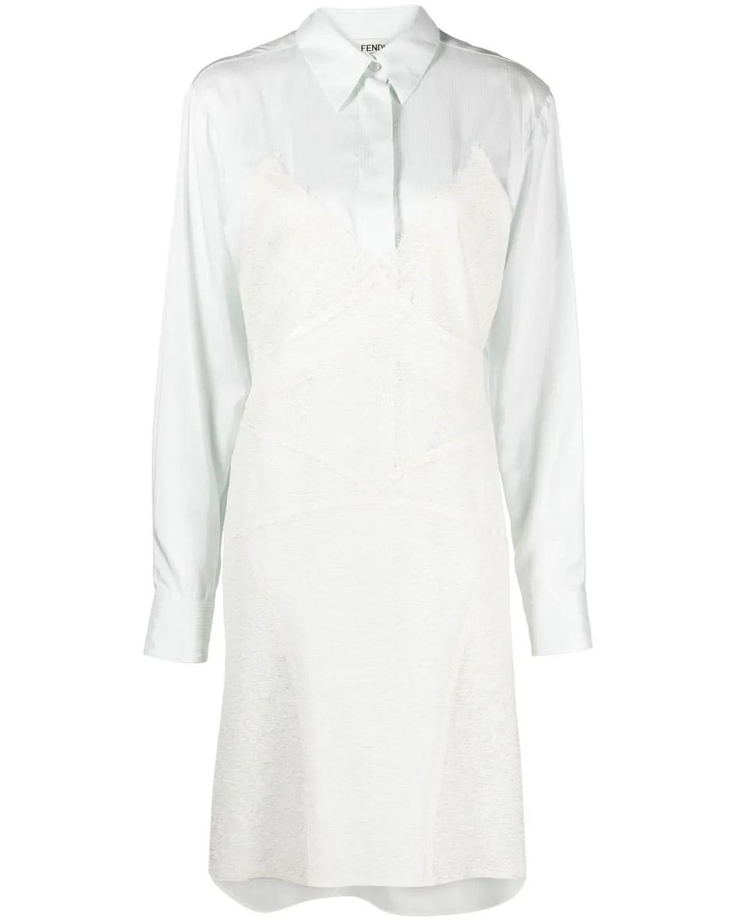 Vestido camisero con detalle de encaje Fendi de color White