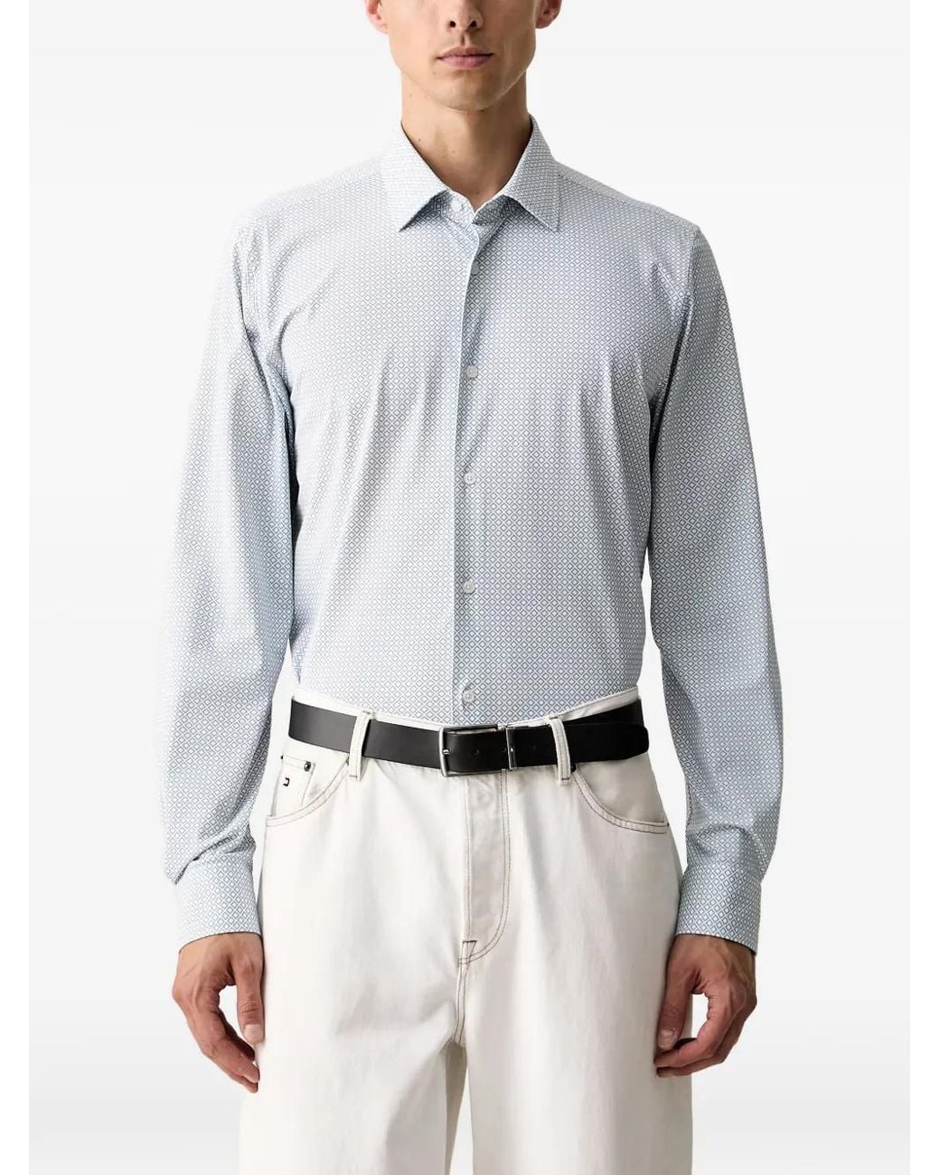 Joop! Blue Geometric-Print Long-Sleeve Shirt for men
