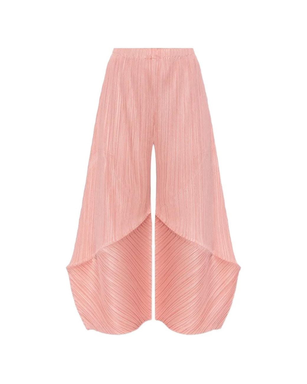 Pleats Please Issey Miyake Pink Pleated Wide-Leg Trousers