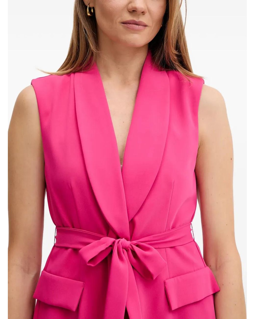 Joseph Ribkoff Pink Shawl-Collar Belted Vest