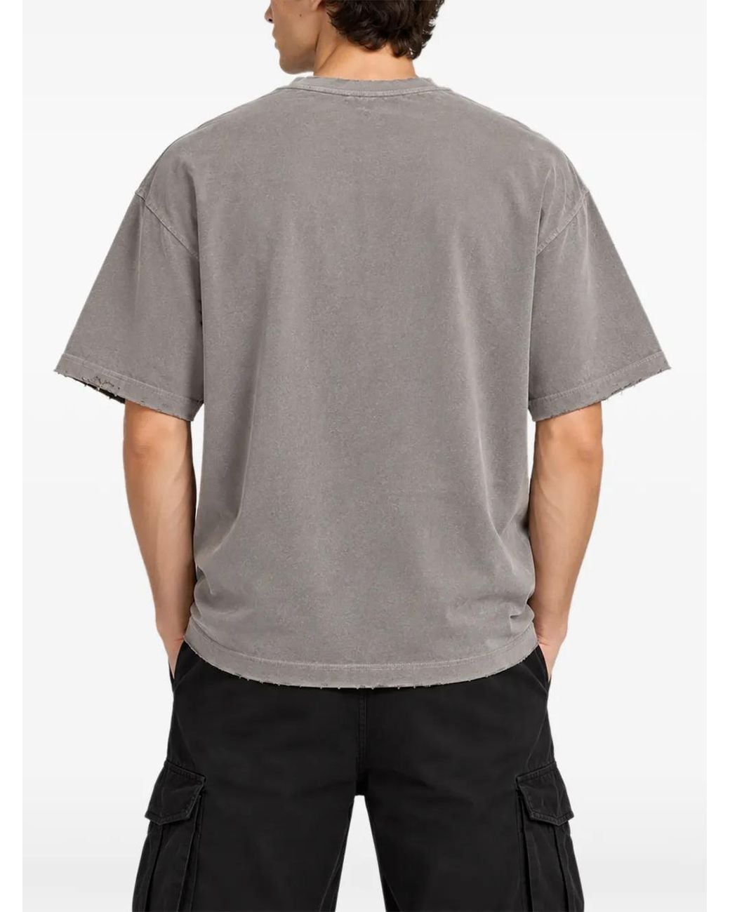 WARMAN Gray Graphic-Print Distressed T-Shirt for men