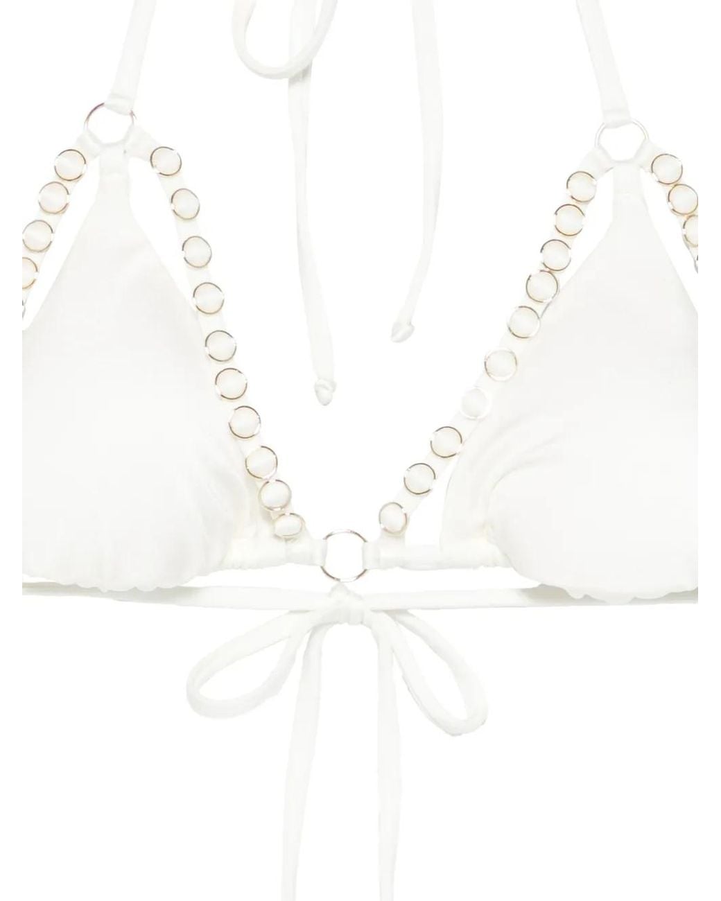 Mazzei White Ring-Embellished Triangle Bikini