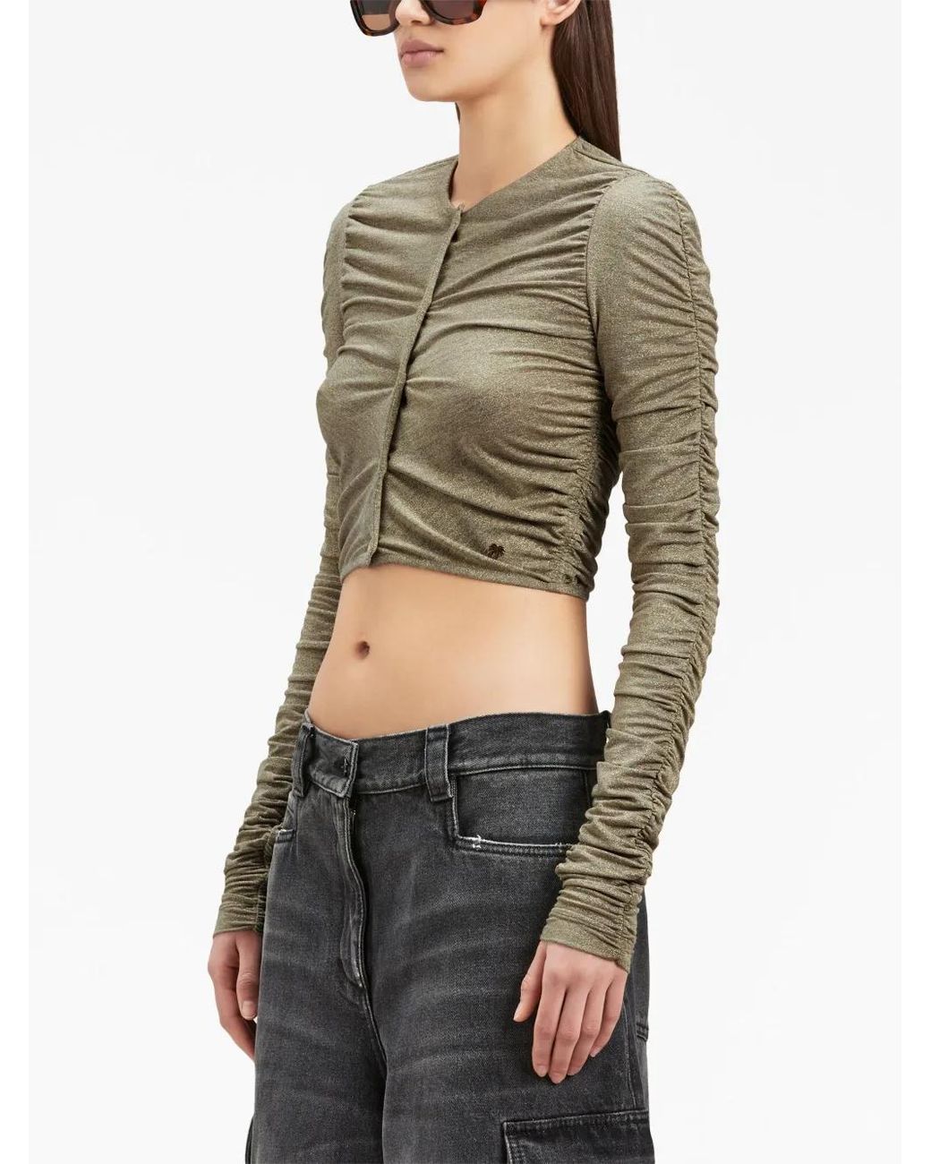 Palm Angels Green Ruched Lurex Cropped Cardigan