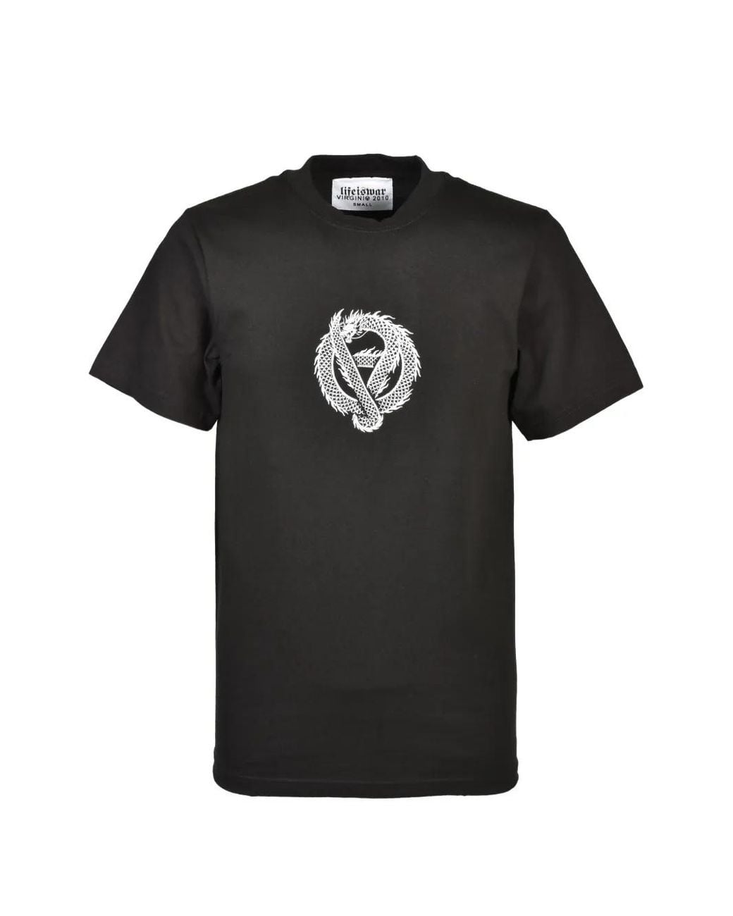 lifeiswar Black Dragon-Print Logo-Print T-Shirt for men