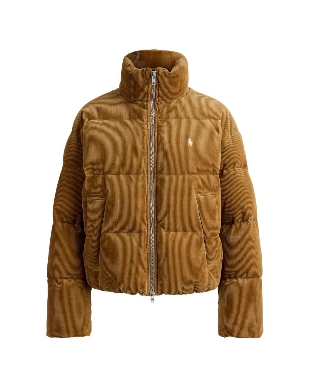 Polo Ralph Lauren Brown Camel-Colored, High-Neck, Quilted Jacket