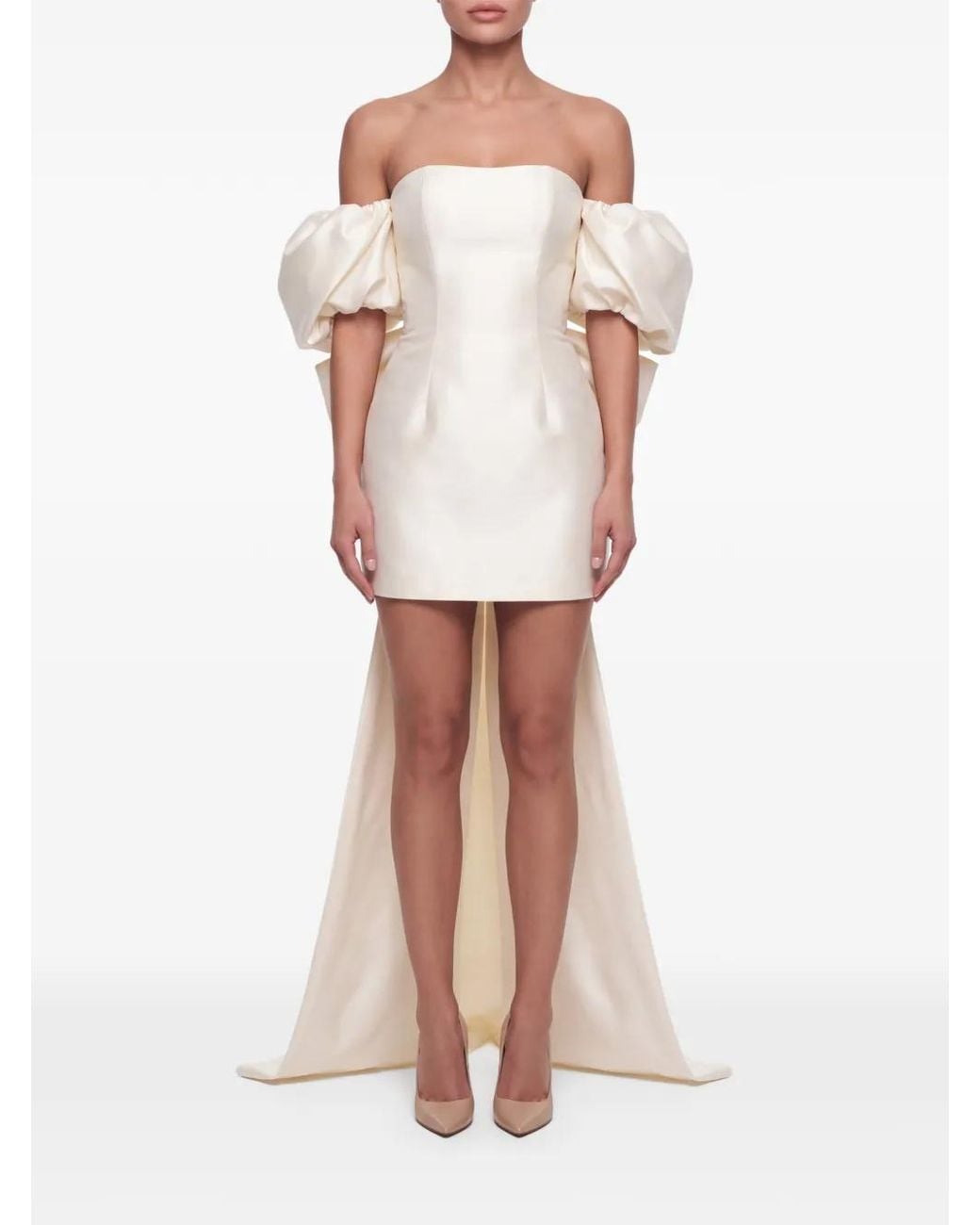 POST MERIDIEM White Bow-Back Puff-Sleeve Mini Dress