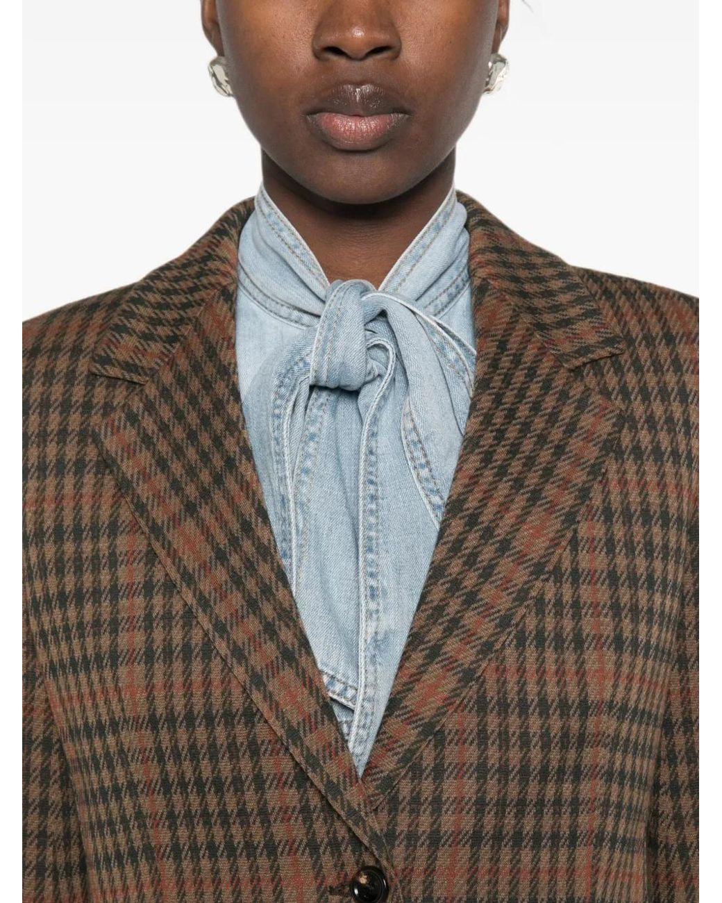 Max Mara Brown Blazer Galosce À Motif Pied-De-Poule