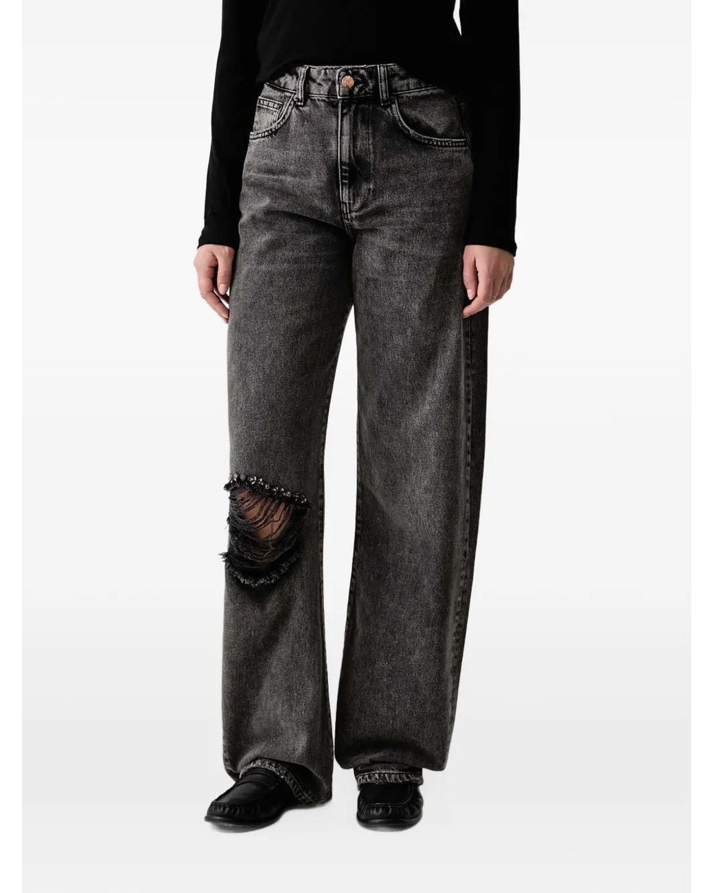 Sisley Black Embellished Distressed Jeans