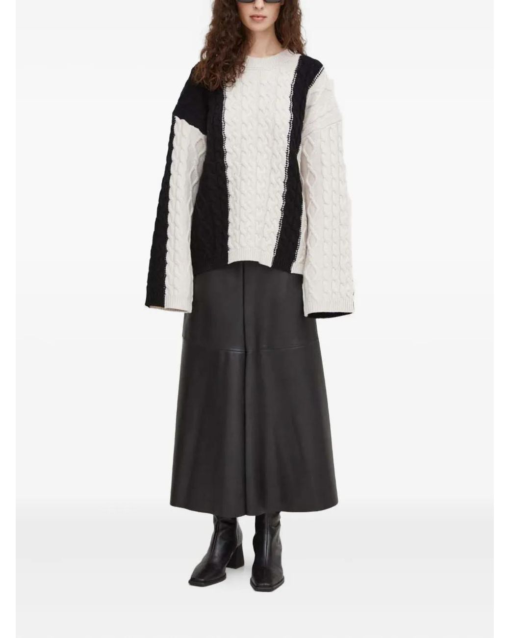 Herskind White Cable Knit Panelled Sweater
