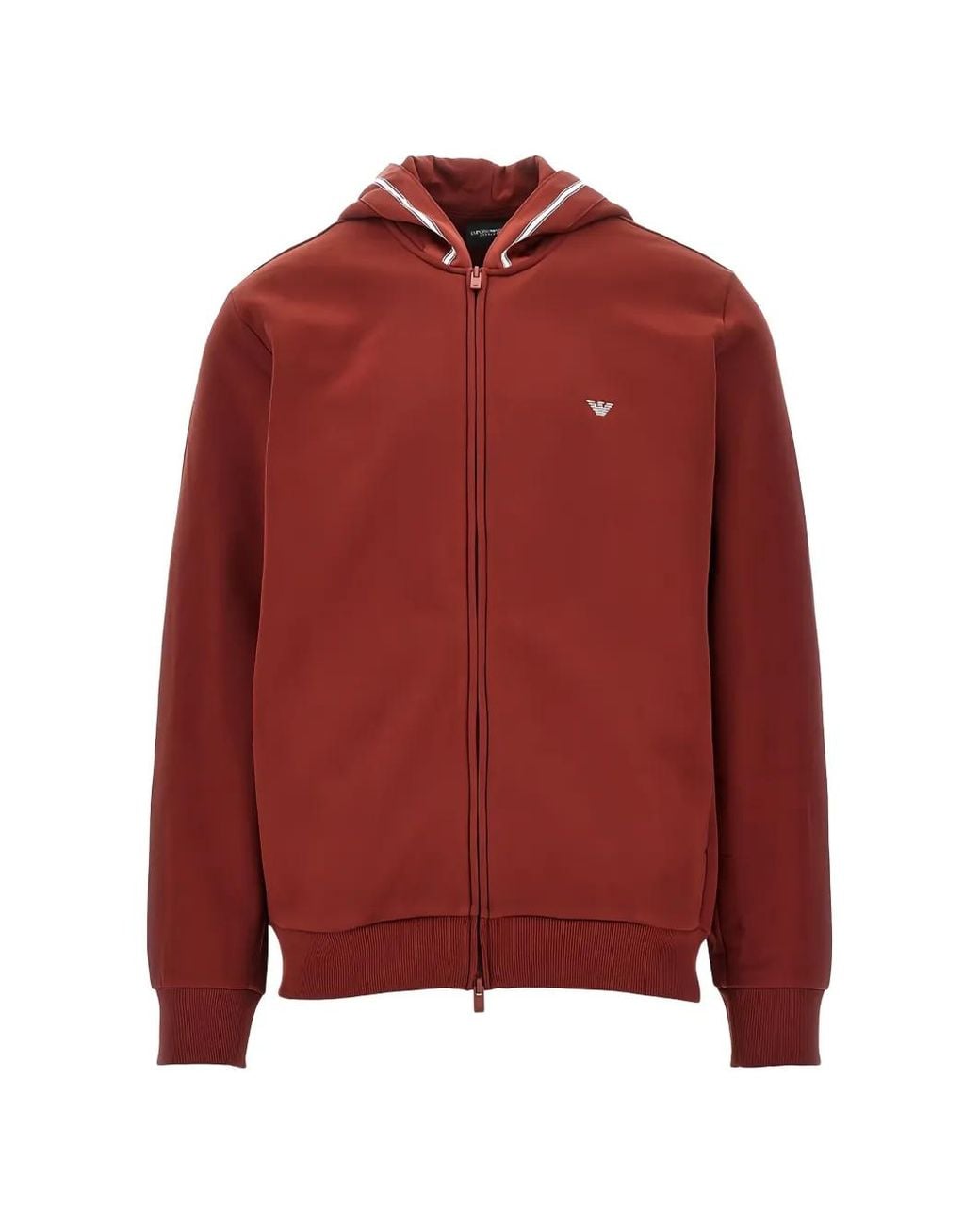EA7 Red Zip-Up Logo-Patch Hoodie for men