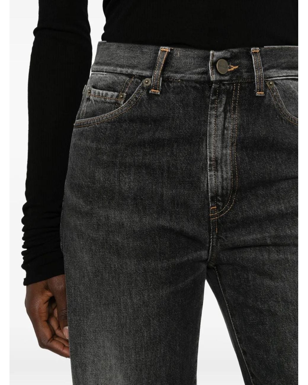 Dondup Black Amber Faded Wide-Leg Jeans