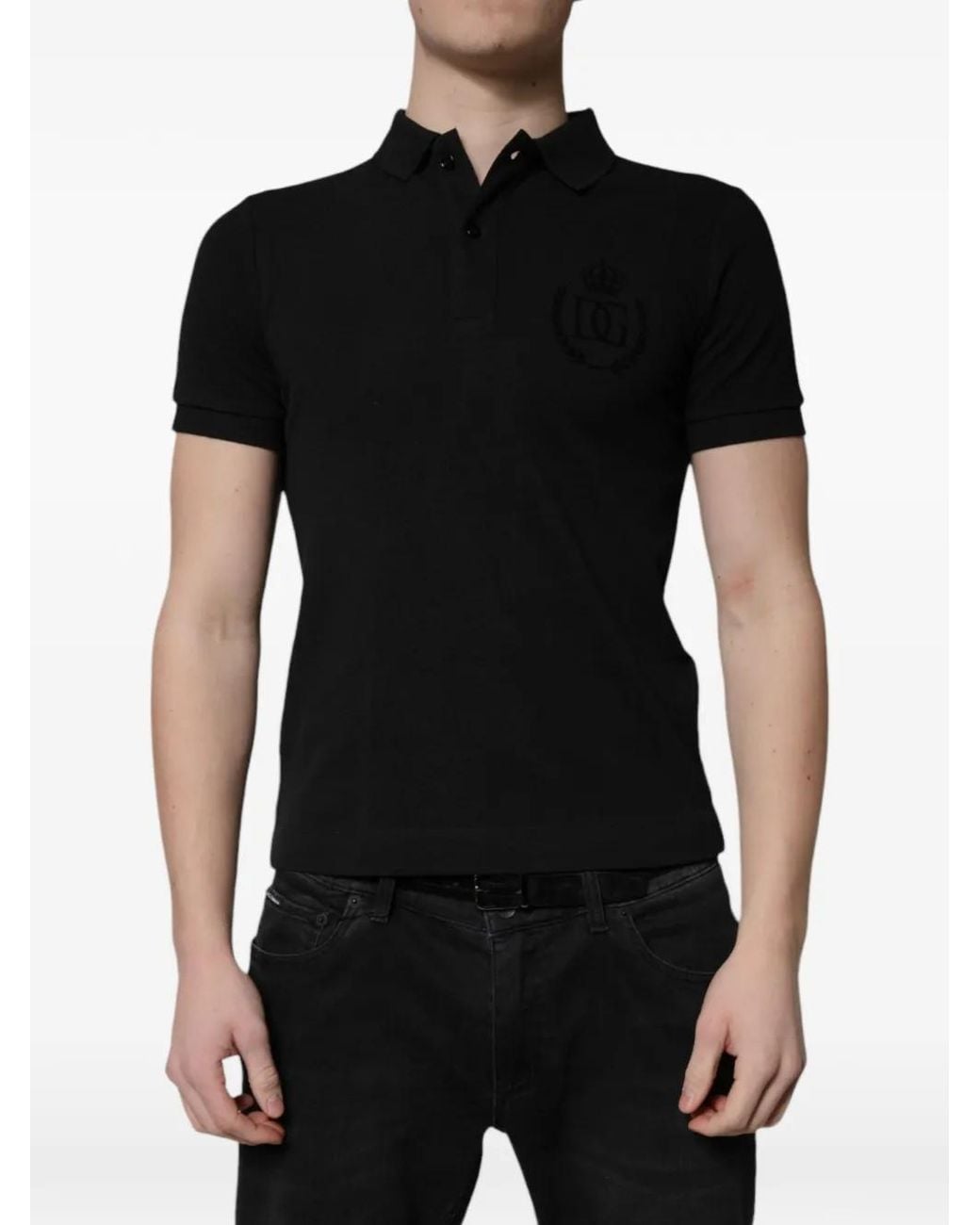Dolce & Gabbana Black Dg Logo Polo Shirt for men