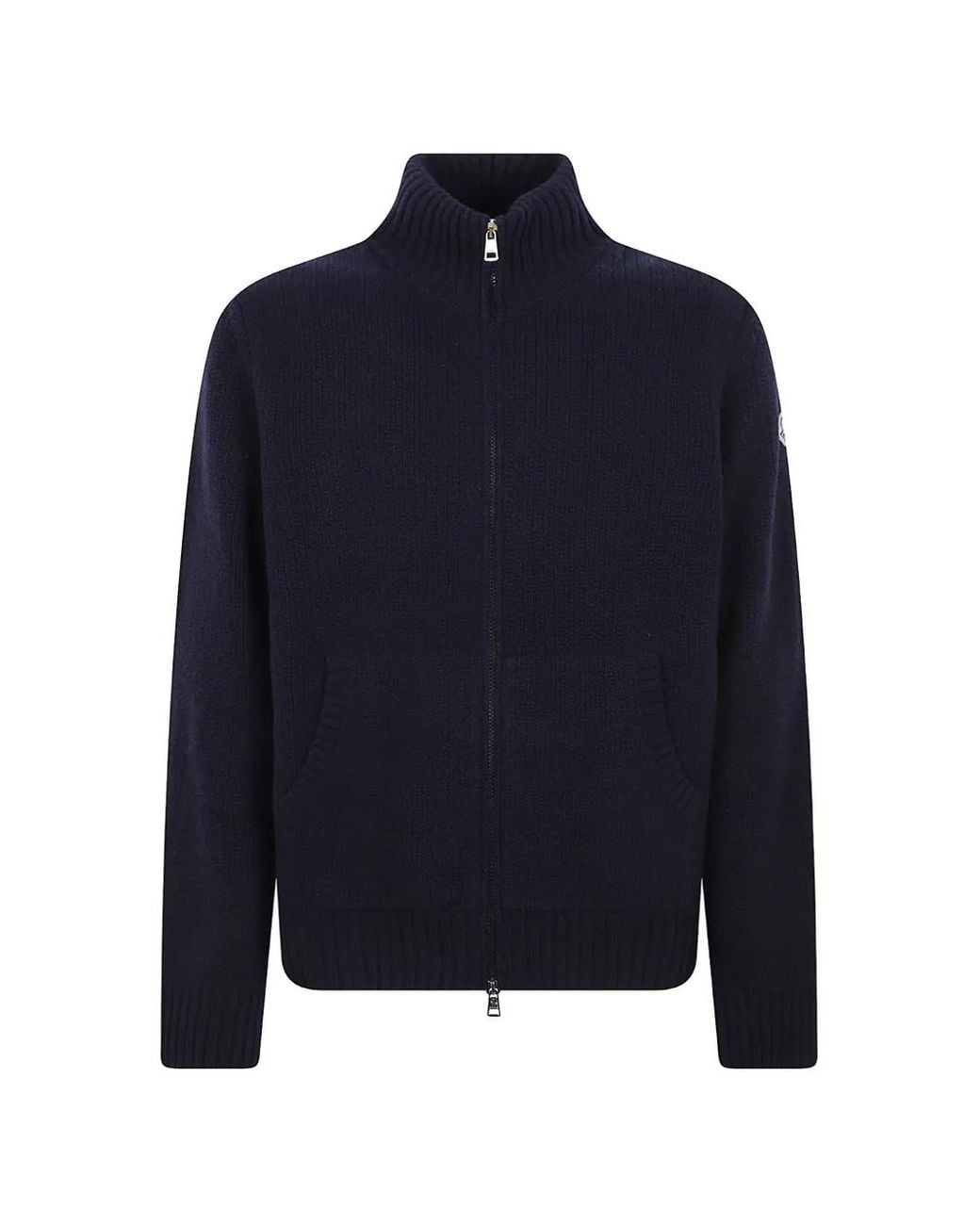 Moncler Blue Zip-Up Ribbed-Knit Sweater for men