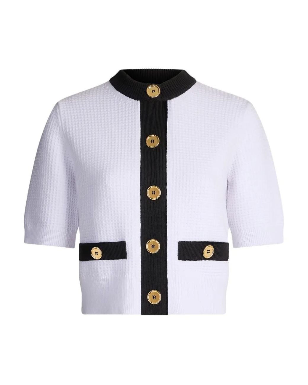 Patou White Collarless Textured Top