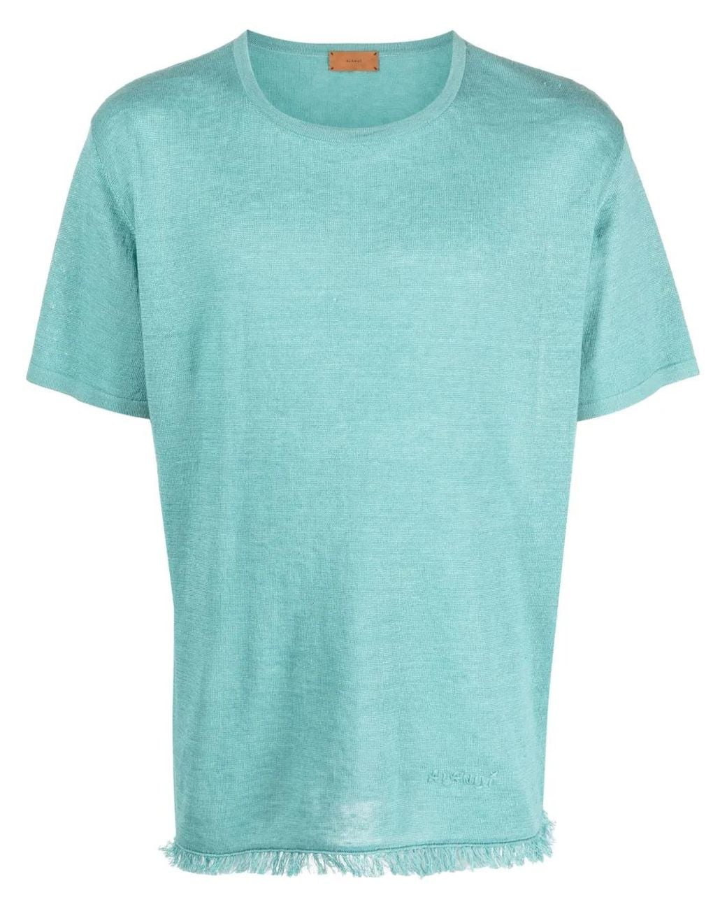 Alanui Blue Fine-Knit Linen T-Shirt for men
