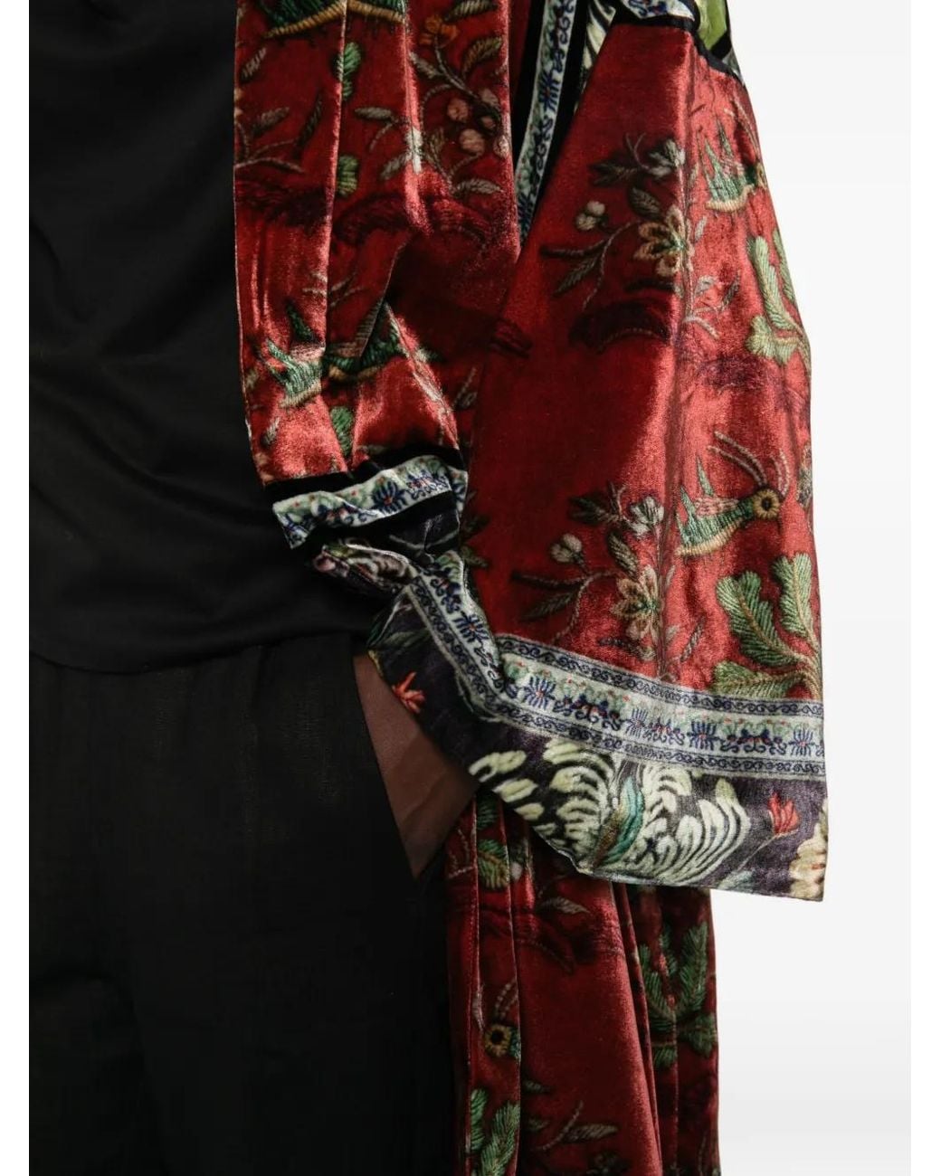 Hui Milano Red Floral-Print Velvet Coat