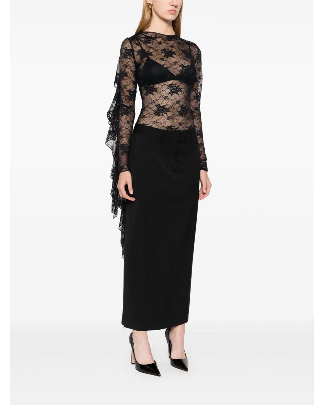Oseree Black Volant Bodysuit