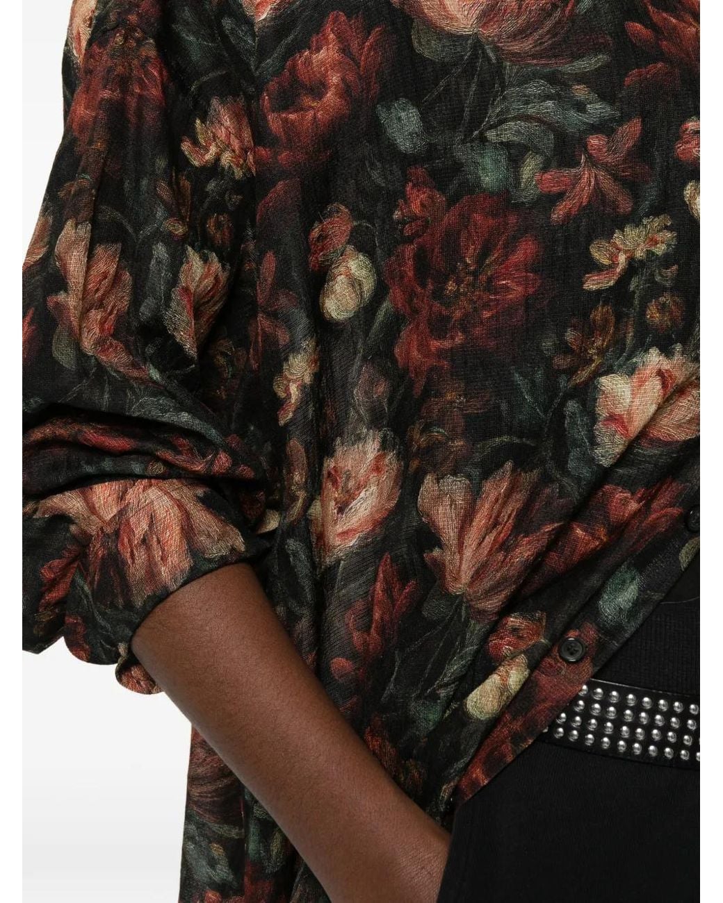 R13 Black Jumbo Floral-Print Oversized Dress Shirt